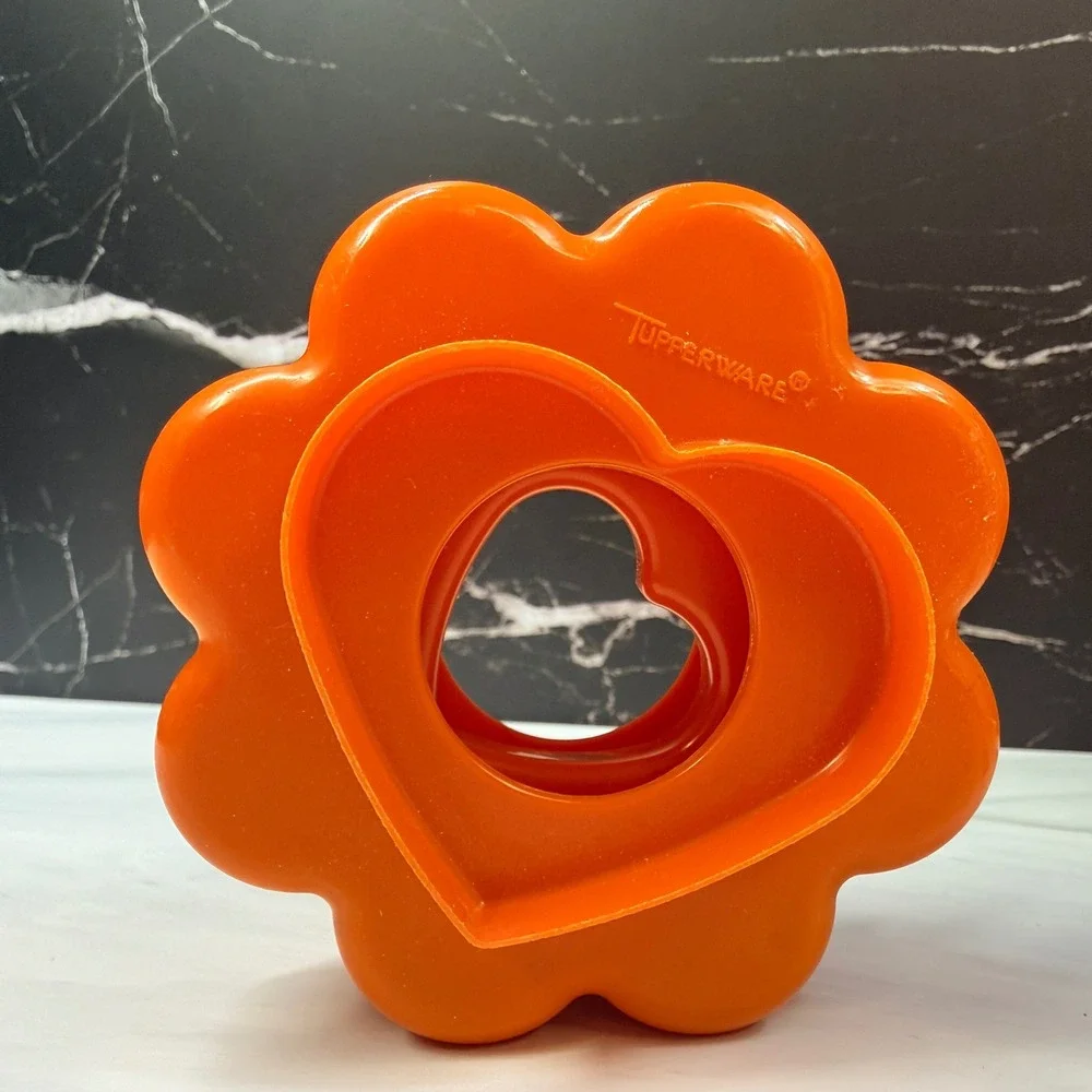 Vintage Nesting Tupperware Orange Cookie Cutter Set 5pc Heart Star Flower